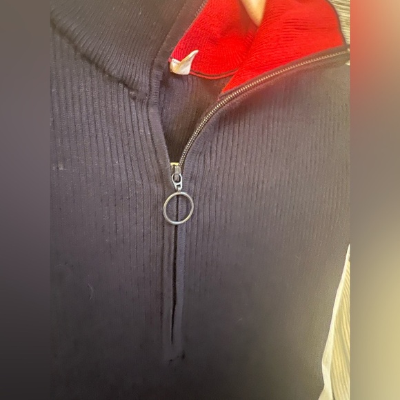 Anthropologie moth varsity ribbed half zip blue white striped sweater medium - Picture 8 of 17